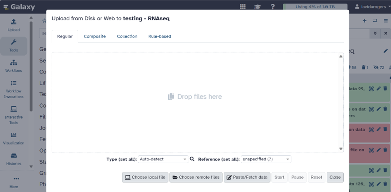 Galaxy upload data modal