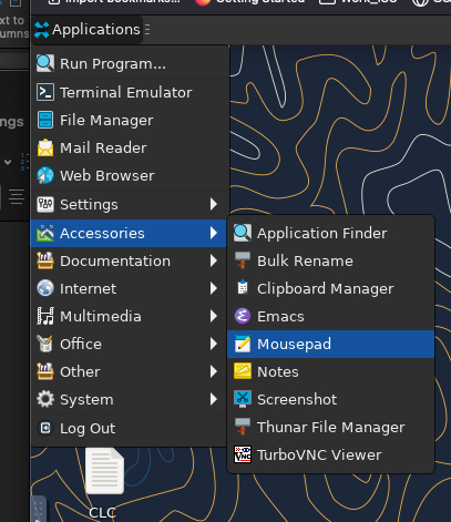 screenshot of selecting mousepad application
