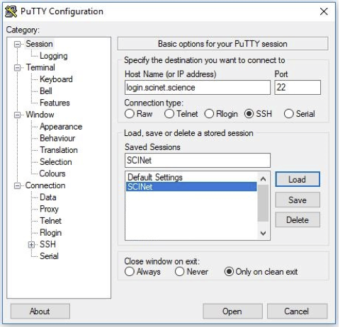screenshot of Putty software