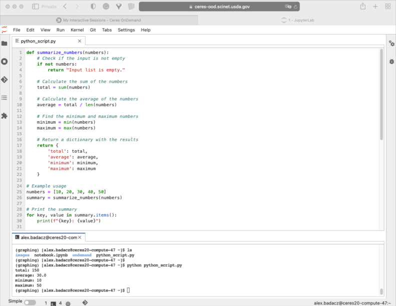 screenshot of executing Python script