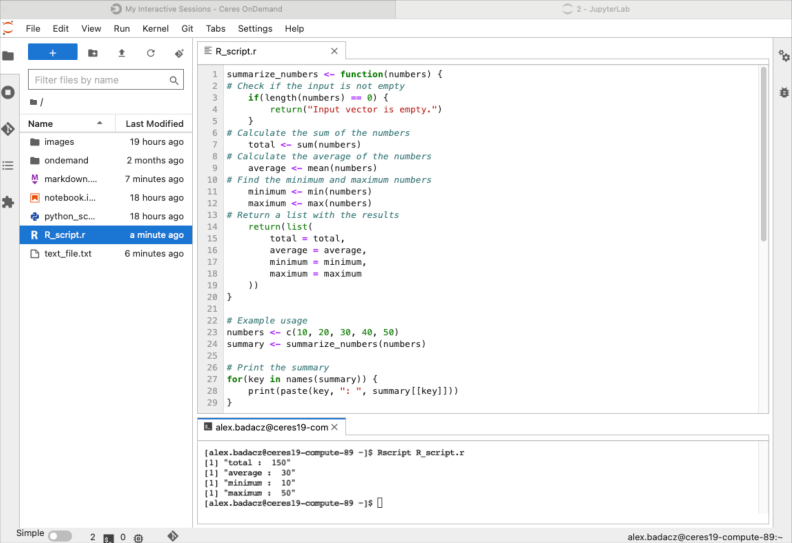 screenshot of executing R script