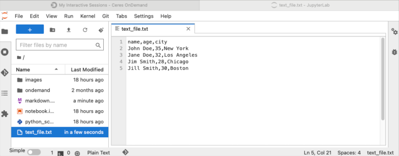 screenshot of creating text data file