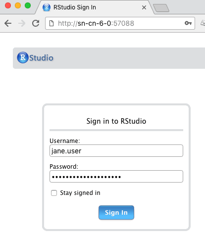 screenshot of signing into RStudio in a web browser