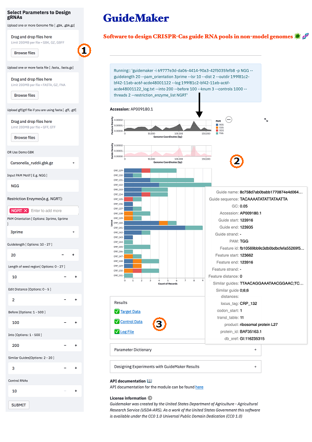 Images of the GuideMaker User Interface and results display