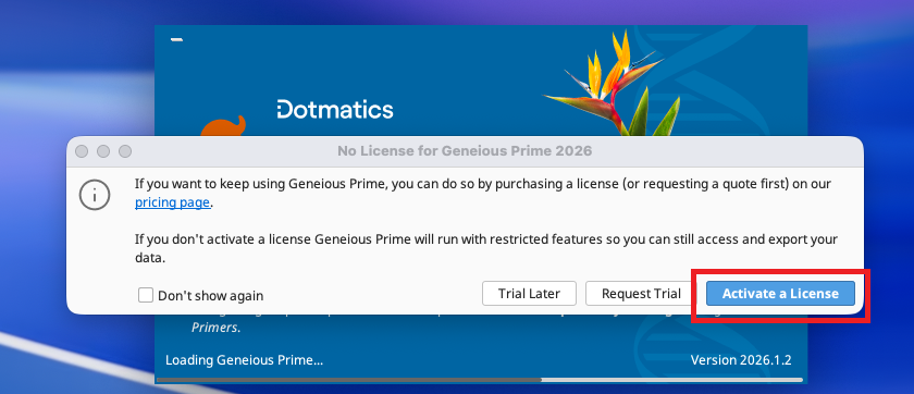 Geneious no license screen
