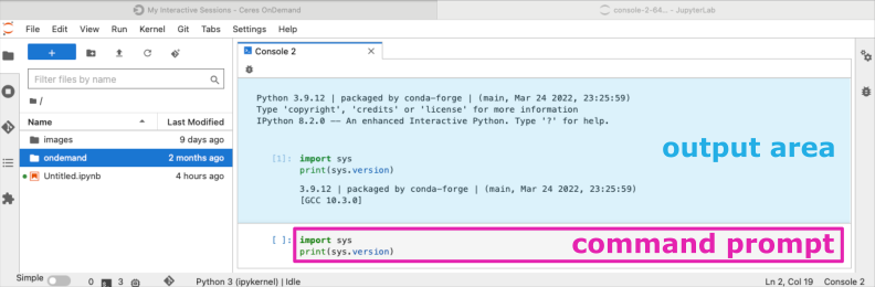 screenshot of Jupyter Python console